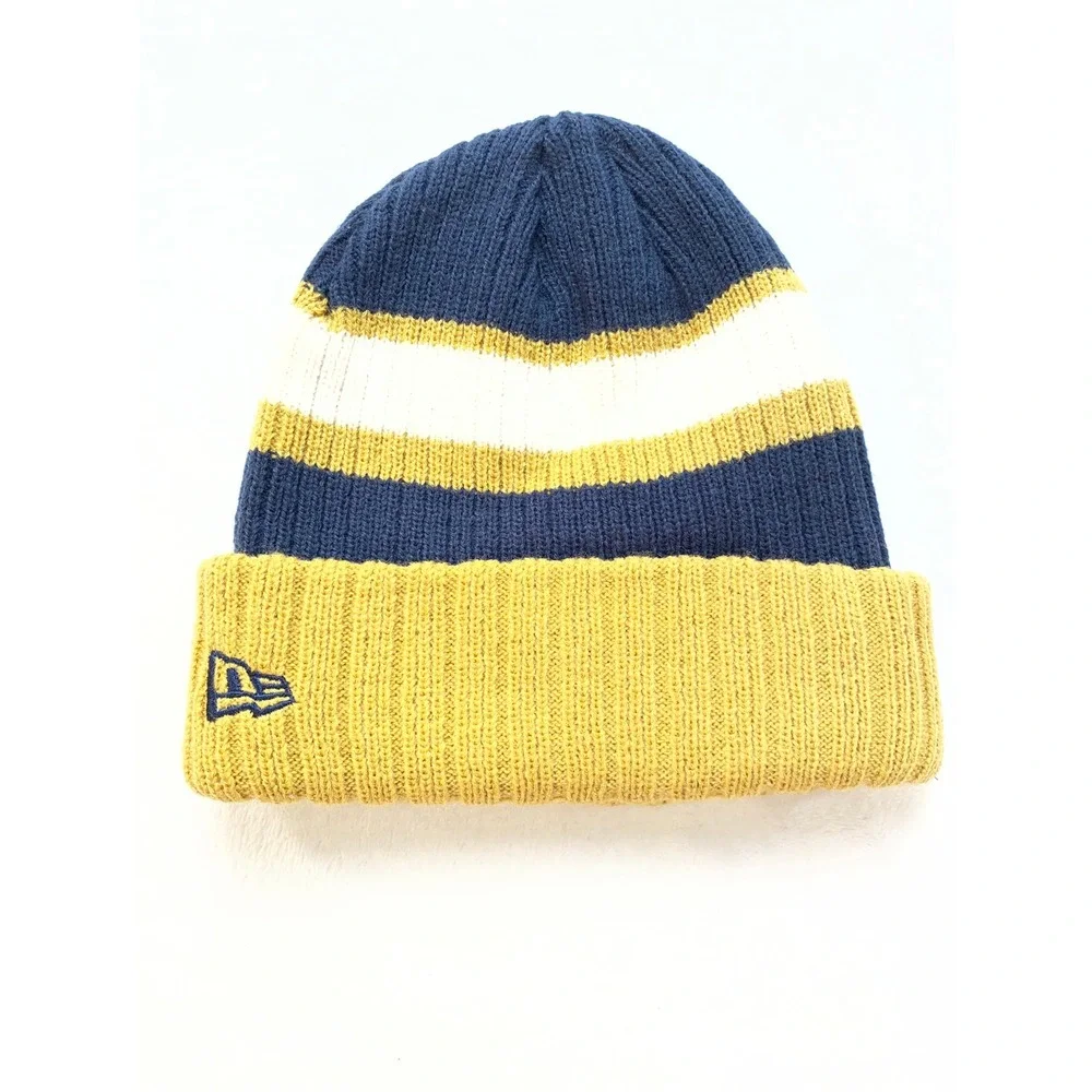 New Era Los Angeles Rams NFL Knit Beanie Hat Cuffed Striped Navy Gold‎ Mens OSFM